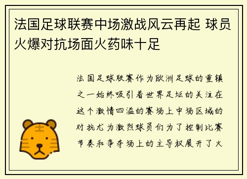 法国足球联赛中场激战风云再起 球员火爆对抗场面火药味十足